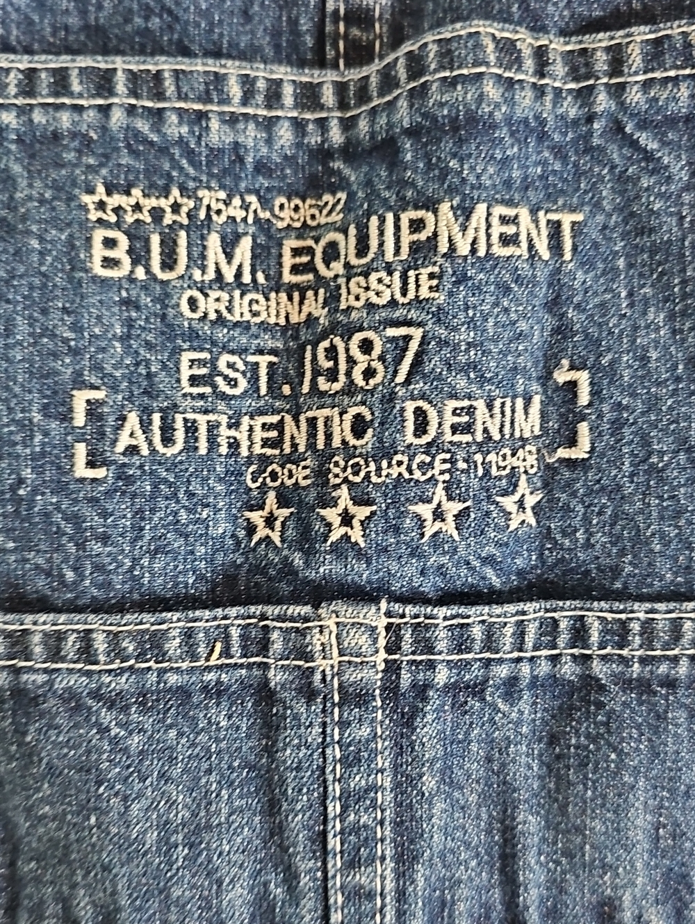 VINTAGE B.U.M. EQUIPMENT ORGINAL ISSUE EST. 1987 Classic Dark Blue Overalls - Picture 8 of 8